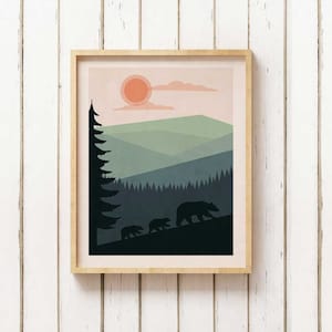 Great Smoky Mountains National Park Art Print, Minimalist Bear Landscape