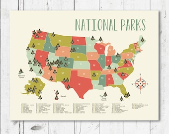 Map of national parks 2 printable file (JPEG) download and print any size between 5"x7" and 16"x20" also 10"x15" and 24"x36"
