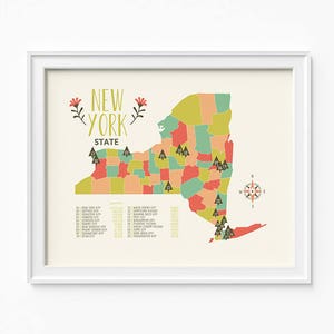 New York State kaart, New York kwekerij kaart voor meisjes, 2 afdrukbare bestanden (JPEG) downloaden en afdrukken van elke grootte tussen 5 "x 7" en 16 "x 20"