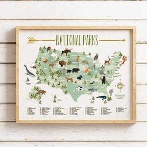 National park map, National park maps, Kids room decor, Wall decor for kids room, Nursery, Baby Shower, National park art, kids room, ALL 63