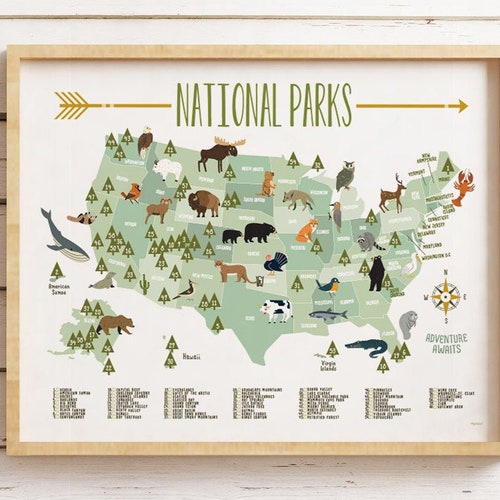 National Parks East Coast Map National Park Map National Park Maps Kids Room Decor Wall - Etsy Canada