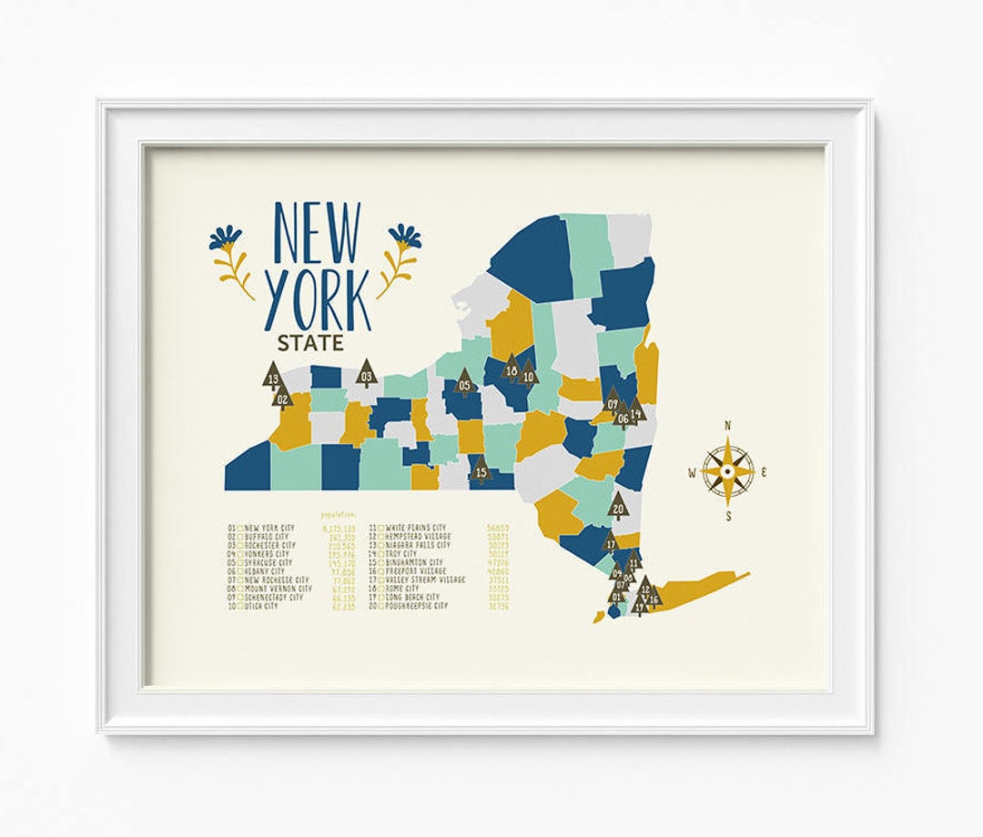 New York State Map, New York Nursery Map for Boys, 2 Printable Files ...