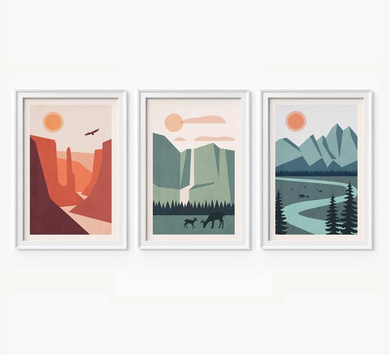National Park Art, Set of 3 Prints, National Park Poster, National Pa…