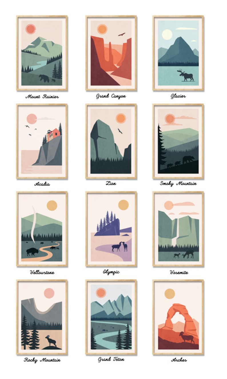 National Park Art, Set of 3 Prints, National Park Poster, National Park Print image 7