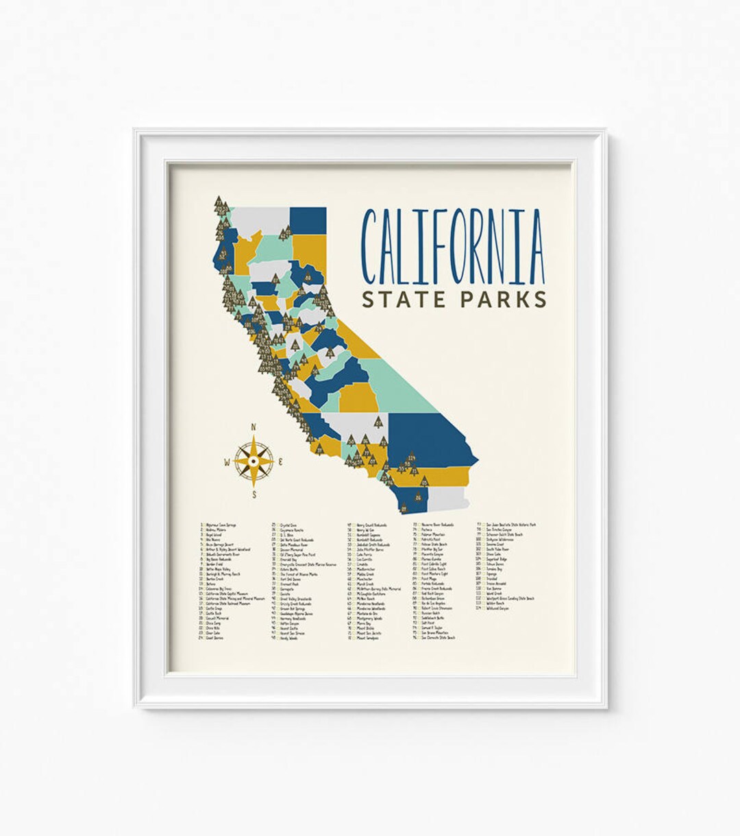 California State Parks Map, 16x20 Adventure, Mountains, Parks, Rivers ...