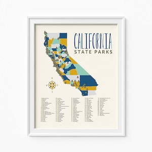 Mappa di California State Parks mappa, 16x20 avventura, montagne, parchi, fiumi, Campeggio arte, stanza per ragazzi, arredamento camerette, aula, materiale didattico