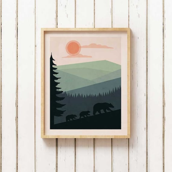 Great Smoky Mountains National Park Art Print, Minimalist Bear Landscape