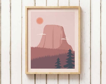 Devil's Tower National Monument Poster, Minimalist Wyoming Art