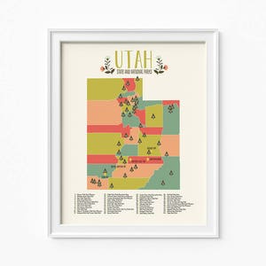 Utah State Parks Karte, 16 x 20 Abenteuer, Berge, Parks, Flüsse, Kunst, Mädchenzimmer camping Karte, Kinder-Schlafzimmer, Klassenzimmer, pädagogische
