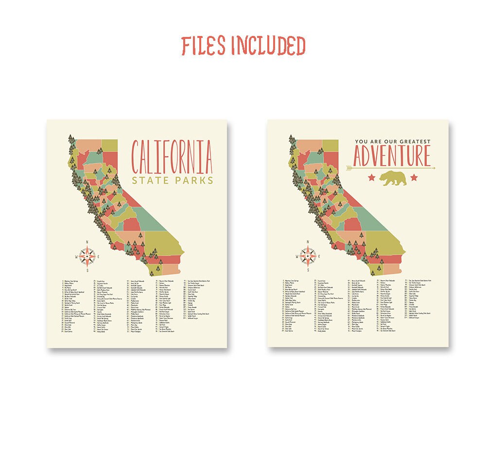 California State Parks Map Print, Girls Room Decor (digital Download ...