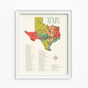 Texas PARKS, Texas State Park kaart, Texas kwekerij kaart, 2 afdrukbare bestanden (JPEG) Download en print elke grootte tussen 5 "x 7" en 16 "x20"