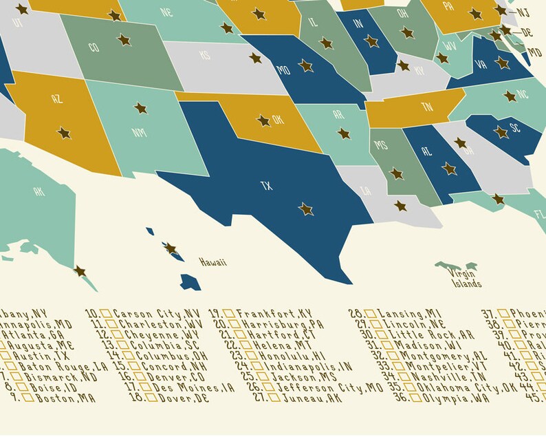 United States map 2 printable files download and print any size between /'5x7 and 16x20 JPEG nursery map for boys
