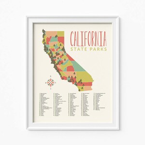 Mappa di California State Parks mappa, 16x20 avventura, montagne, parchi, fiumi, Campeggio arte, stanza per ragazze, arredamento camerette, aula, materiale didattico