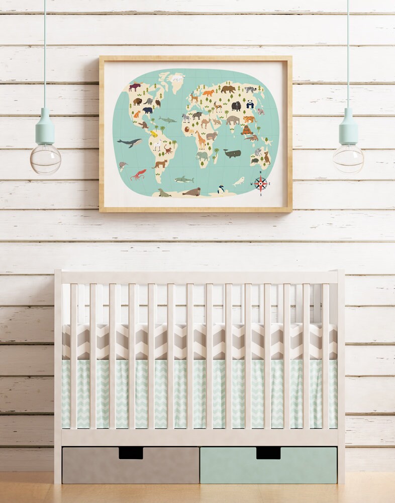 Animal World Map Art Print, Kids Nursery Decor - Etsy