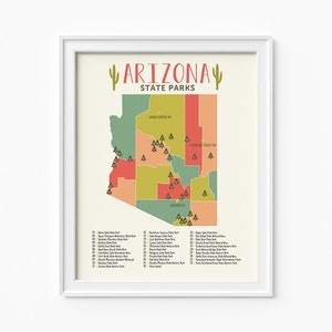 Arizona State Parks Karte, 16 x 20 Abenteuer, Berge, Parks, Flüsse, Kunst, Mädchenzimmer camping Karte, Kinder-Schlafzimmer, Klassenzimmer, pädagogische