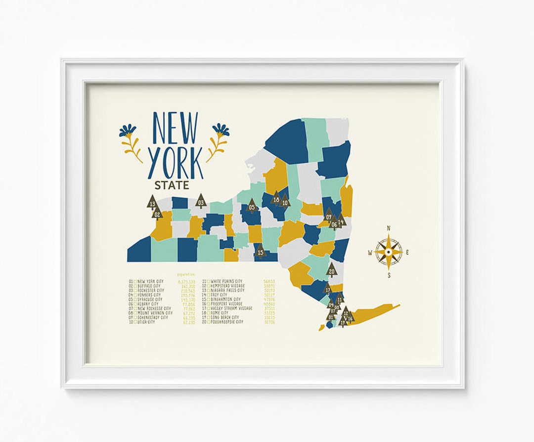 New York State Map, New York Nursery Map for Boys, 2 Printable Files ...