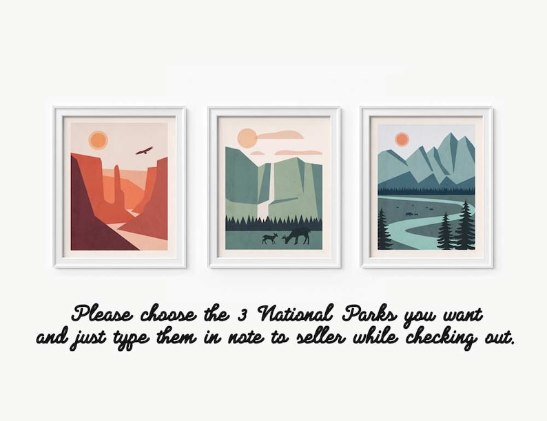 National Park Art, Set of 3 Prints, National Park Poster, National Park Print image 8