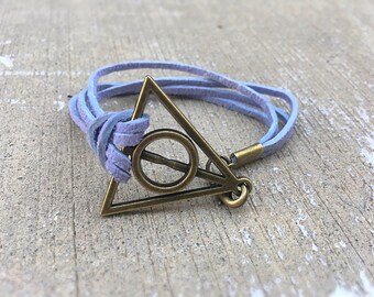 Harry Potter Charm Bracelet, Clasp Bracelet, Genuine Leather Suede Cord, Customize your cord color, Personalized