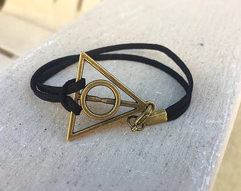 Harry Potter Charm Bracelet, Clasp Bracelet, Genuine Leather Suede Cord, Customize your cord color, Personalized