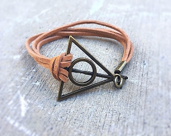 Harry Potter Charm Bracelet, Clasp Bracelet, Genuine Leather Suede Cord, Customize your cord color, Personalized