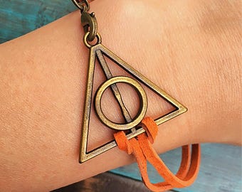 Harry Potter Charm Bracelet, Clasp Bracelet, Genuine Leather Suede Cord, Customize your cord color, Personalized