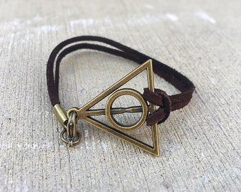 Harry Potter Charm Bracelet, Clasp Bracelet, Genuine Leather Suede Cord, Customize your cord color, Personalized