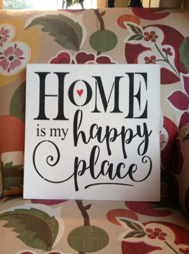 Wood sign 'Home Is My Happy Place' 12 x 12 Etsy
