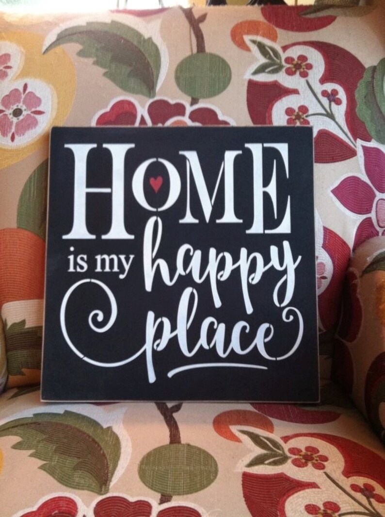 Wood sign 'Home Is My Happy Place' 12 x 12 Etsy