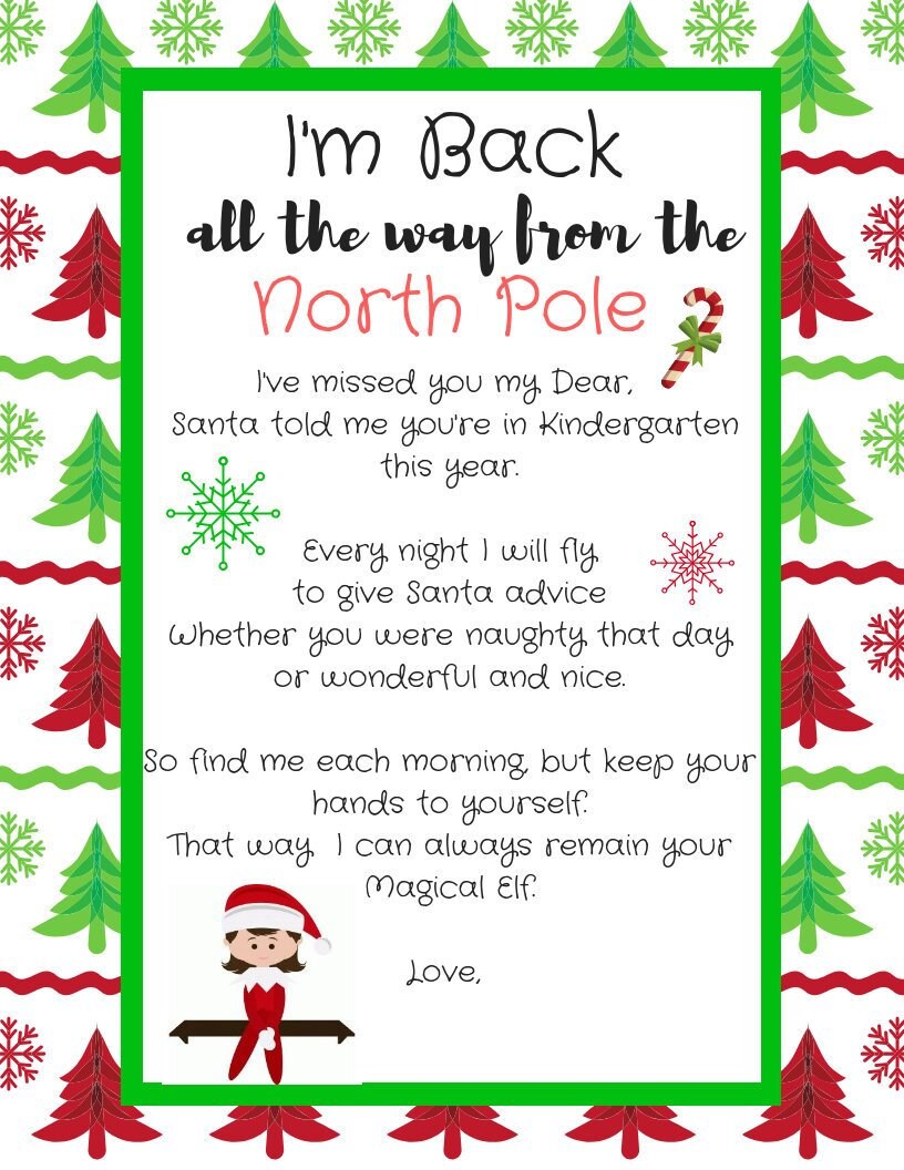I m Back Letter Elf On The Shelf Girl Etsy
