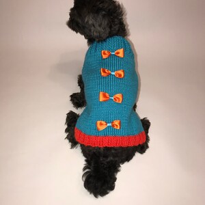 Orange Bows Pet Sweater, Dog Sweaters, Handknit Dog Sweater, Pet Sweater, Small Dog sweater, Pet Clothing, Holiday dog sweater