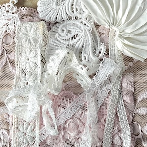 Vintage LACE grab bags for crafting, scrapbooking supplies, mini fabric, lace, mystery grab bag, pack, junk journal, 10 pieces