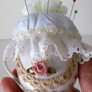 Handmade needle case, A Lacey Teacup Pincushion