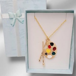 Paint Brush and Palette charm necklace, Palette Art necklace, Gift for Artist, Art teacher gift, Painter gift, Birthday gift for her, Artist