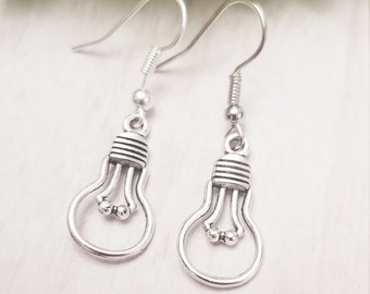 Silver Plated Light Bulb Dangle Earrings: Quirky Kpop Fashion