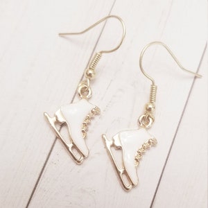 Gold Plated Ice Skate Earrings, Little Girls Dangle Charm Skating Earrings, Beautiful Classy Jewelry Findings for Girls
