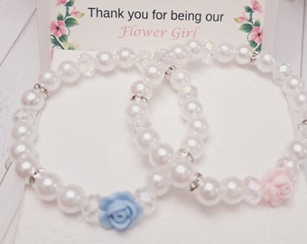 Flower Girl Bracelet, Flower Girl Proposal Gift, Wedding Gift, Pearl bead bracelet, Wedding Party Gift, Flower Girl Gift