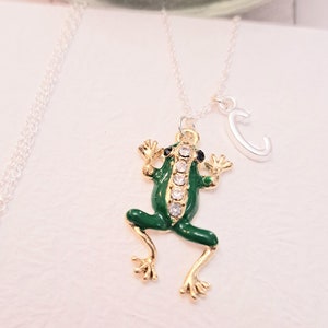 Sterlingzilveren ketting met kikker: groene emaille strassteentjes