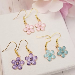 Flower earrings, Pink flower earrings, Girls earrings, Flower Girl earrings, Flower earrings gold, Flower Girl gift, wedding