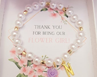 Personalized Flower Girl Bracelet, Flower Girl Pearl bead bracelet, Flower Girl Wedding gift, Flower Girl Proposal gift,little girl bracelet