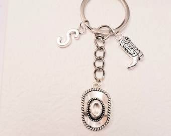 Cowboy Hat Keychain: Personalized Initial Charm, Western Keyring