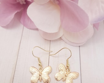 Gold Butterfly Dangle Earrings, Girls Birthday Gift