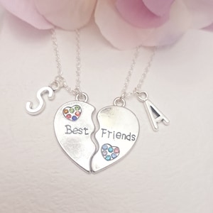 Best Friend necklace set of two, Bff gift, Best Friend Heart Necklace for 2, Custom Bff necklace, Gift for Best Friend, initial necklace