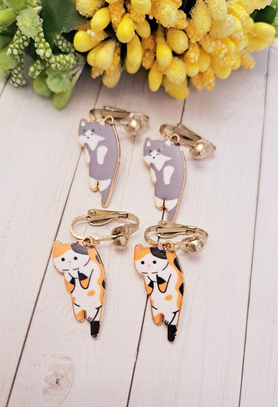 Cat clip on earrings sale
