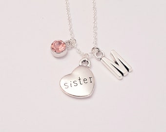 Sister charm necklace, personalized sister necklace, Big Little Sister Jewelry, Birthday gift for her, sister announcement gift, Birthstone
