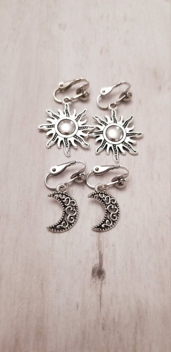 Sun clip on earrings,clip on earrings,non pierced earrings,Sun earrings