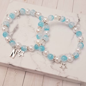 Pulsera de cuentas para niñas, pulsera para niños, pulsera con dije de estrella, pulsera de cuentas con nombre, regalo de cumpleaños para ella, pulsera de cuentas con inicial, estrella