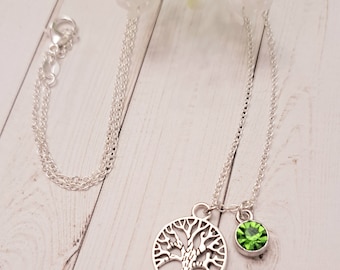 Collar con piedra de nacimiento del Árbol de la Vida: Colgante familiar de plata, regalo para mamá