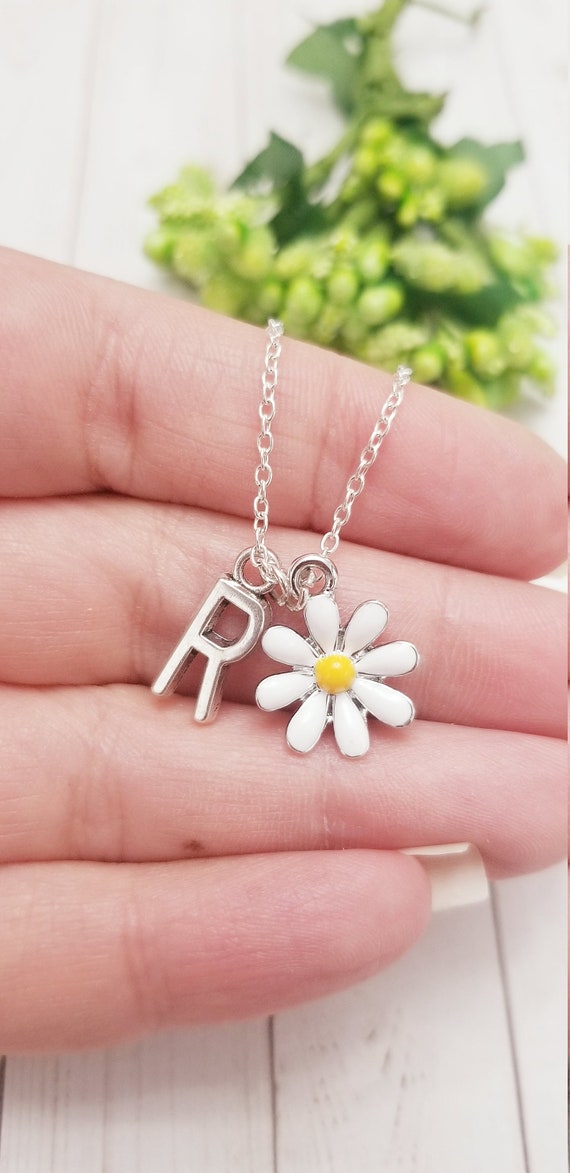 Collar De Cadena Con Siete Margaritas De Esmalte Blanco Y Amarillo, Para Mujer, Regalo En Bolsa De Terciopelo