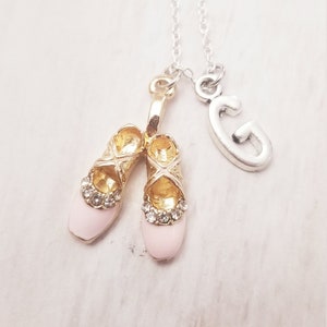 Ballerina Shoe Charm Necklace: Personalized Initial, Silver Plated Chain