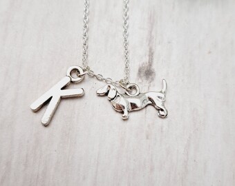 Dachshund Necklace: Personalized Initial Pet Charm